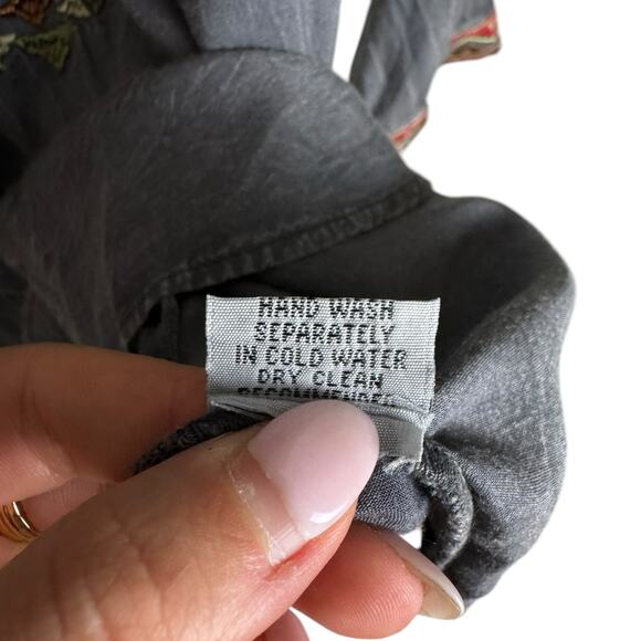 Scully Vintage Wash Gray Embroidered Button Up Long Sleeve Western Tunic Top - Picture 13 of 13